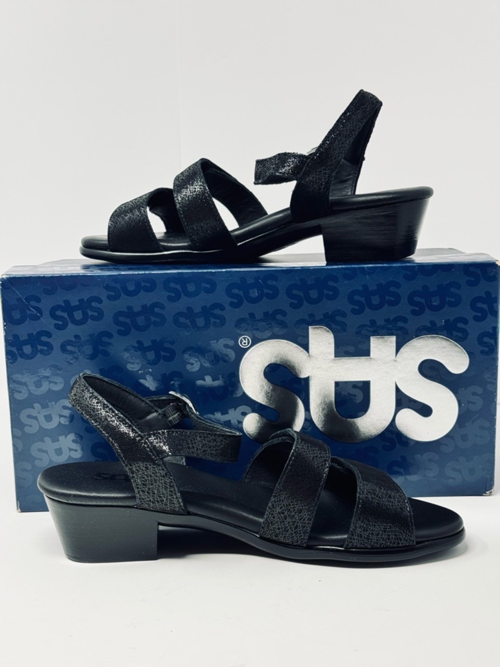 NEW SAS Savannah Web Black Women’s Sandal Size 6.5 WW Adjustable Leather In Box
